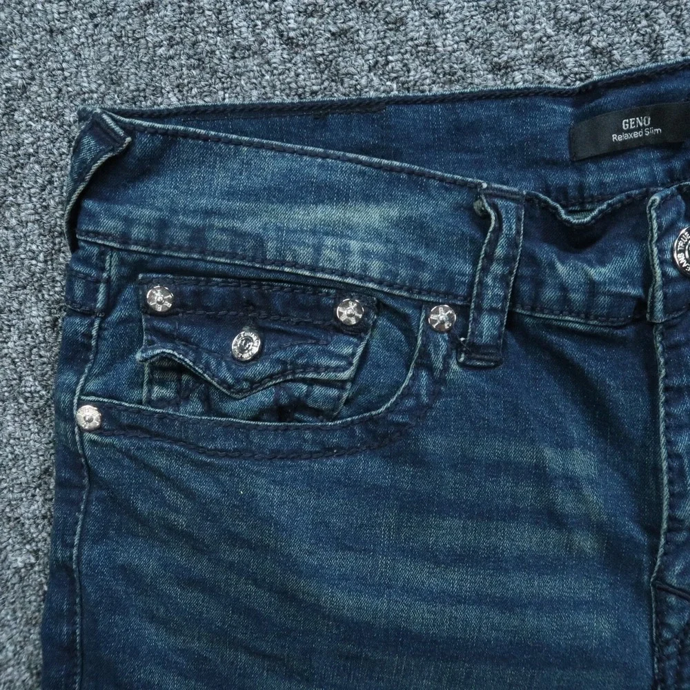 True Religion Jeans Mens 33x33 Blue Geno Flap‎ Big T Relaxed Slim 5 Pocket NWT